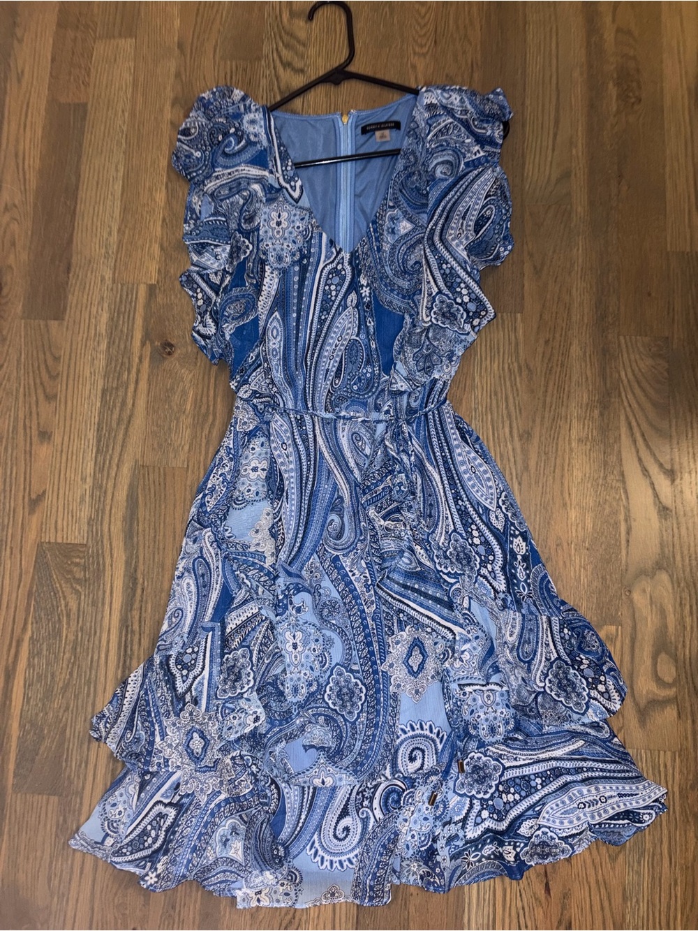 Tommy Hilfiger Blue Paisley Tiered Flutter-Sleeve Dress Size 12